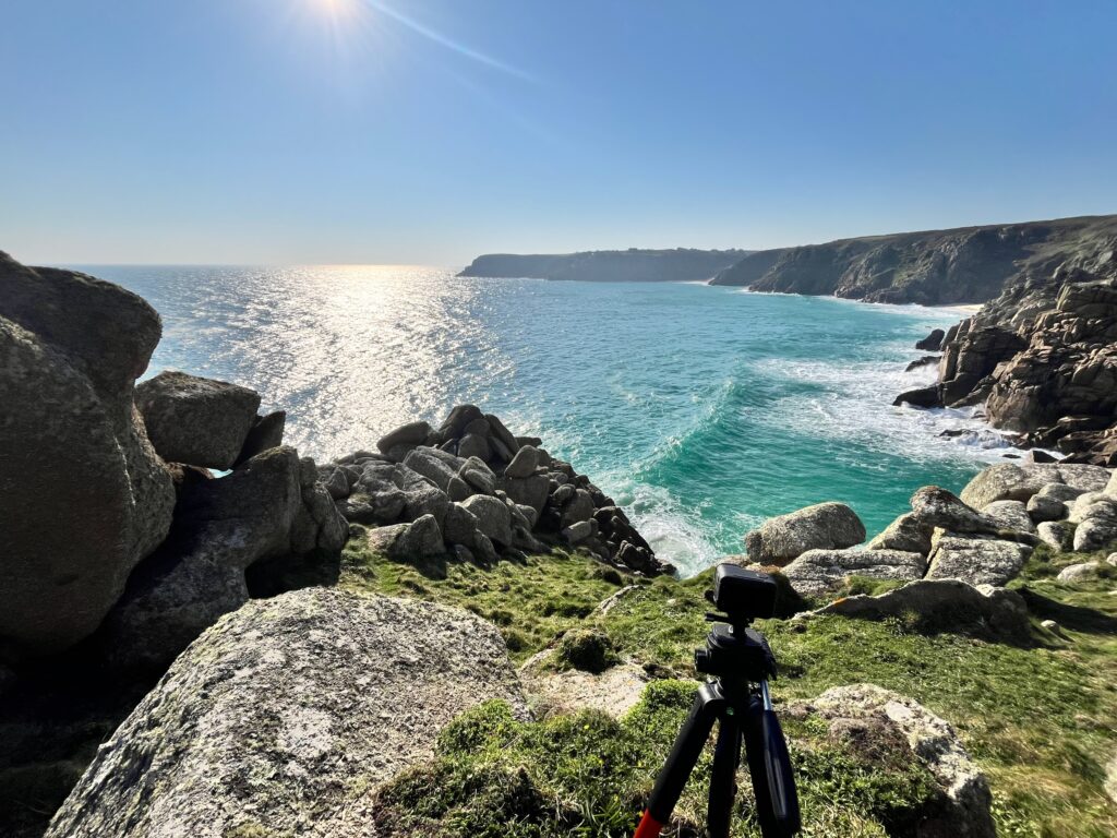 Filming the view towards Porthcurno