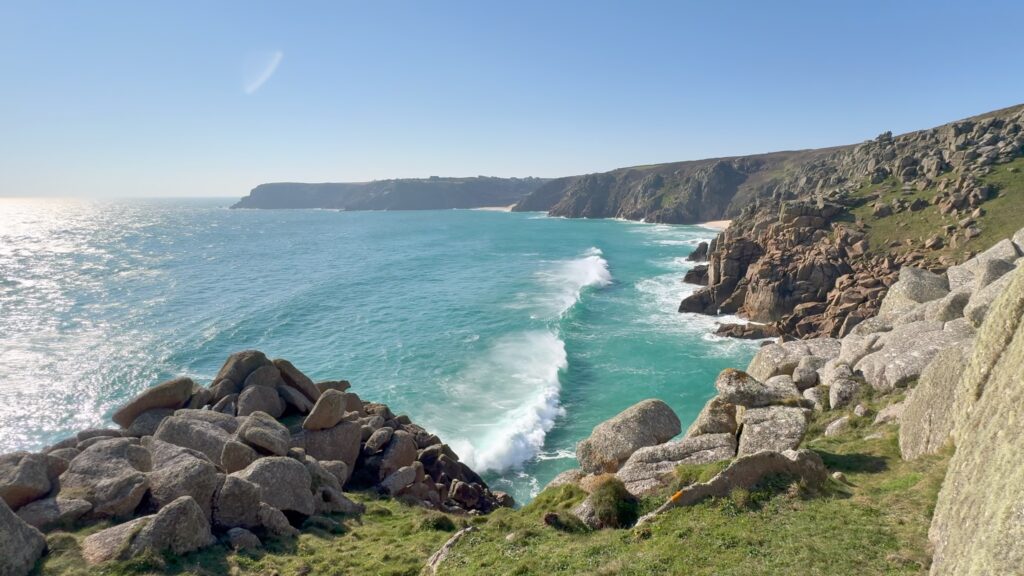Waves crashing at Pedn Vounder coastline