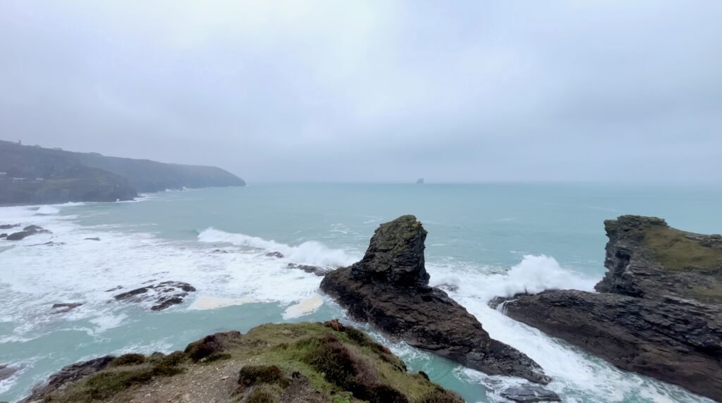 Misty surf at Trevellas, St Agnes, Cornwall